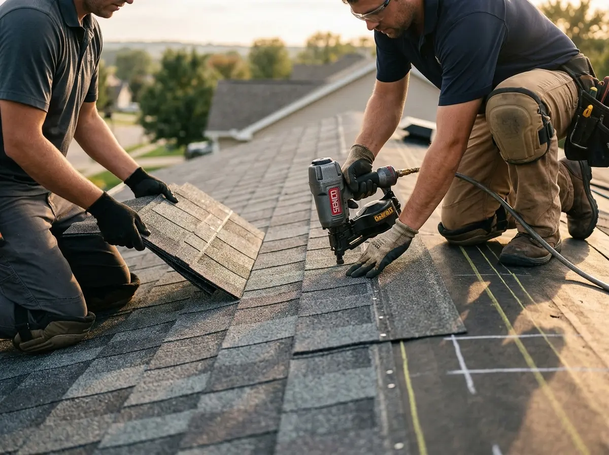 Professional roofer working on a residential roof in Haddon Heights